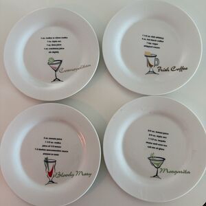 Vintage Libbey Cocktail Recipe Plates Set of 4 – Cosmopolitan, Margarita, etc